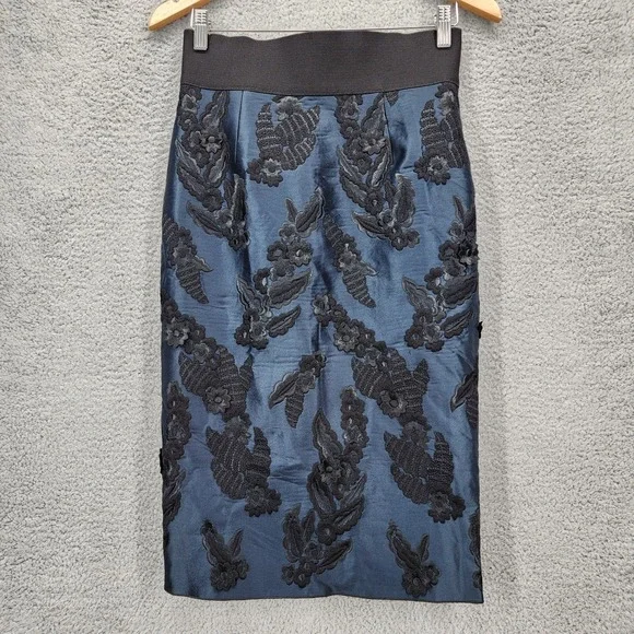 Marc Jacobs Blue Black Floral‎ Embroidered Pencil Skirt Size Medium - Picture 1 of 10